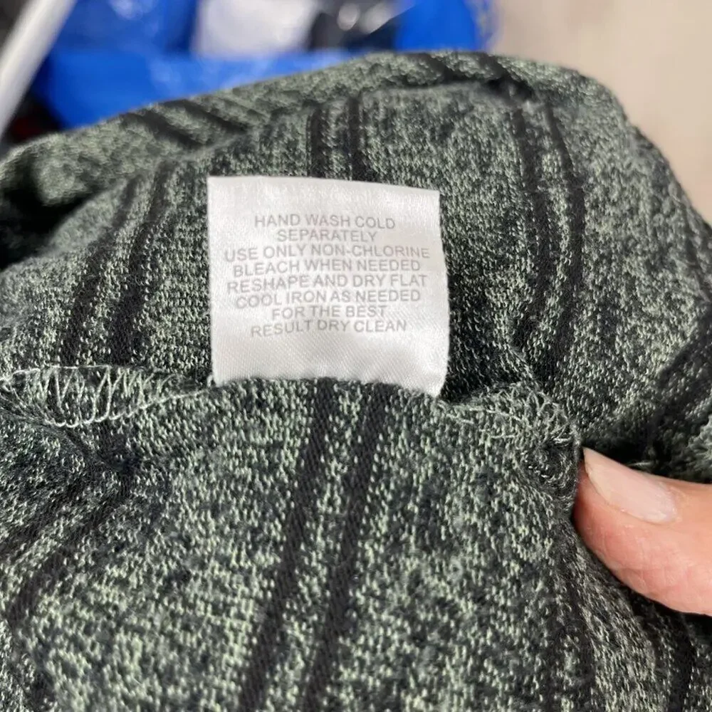 2/$30 Olive + Oak Lidy Cowl Neck Hi-Low Knit Top Tunic Green Striped XS #8908